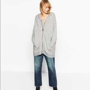 Zara Knit Grey zip long jacket small